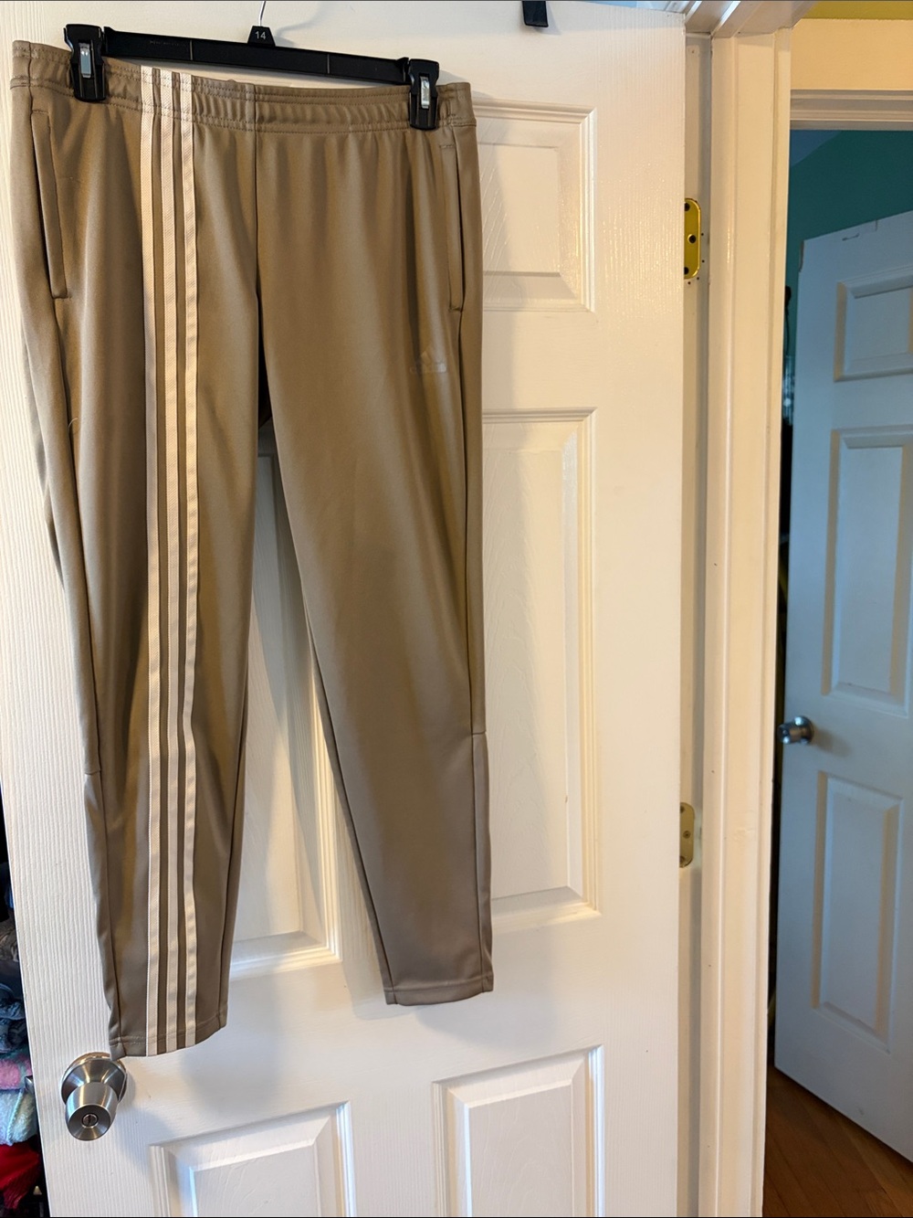 adidas Tan Track Pants with White Side Stripes